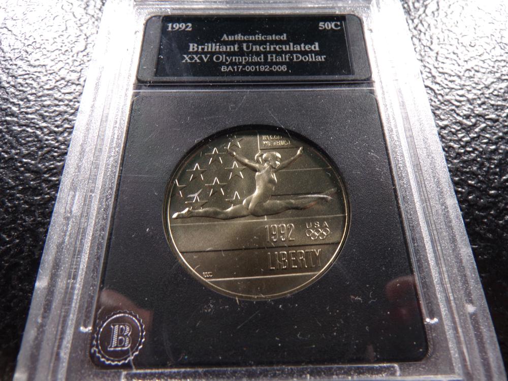 1992-P XXV Olympic Gymnastics Commem Half Dollar - Slabbed Authentic BRILLIANT UNC