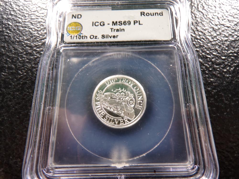 1/10 oz .999 Fine SILVER Train Round - ICG Slabbed