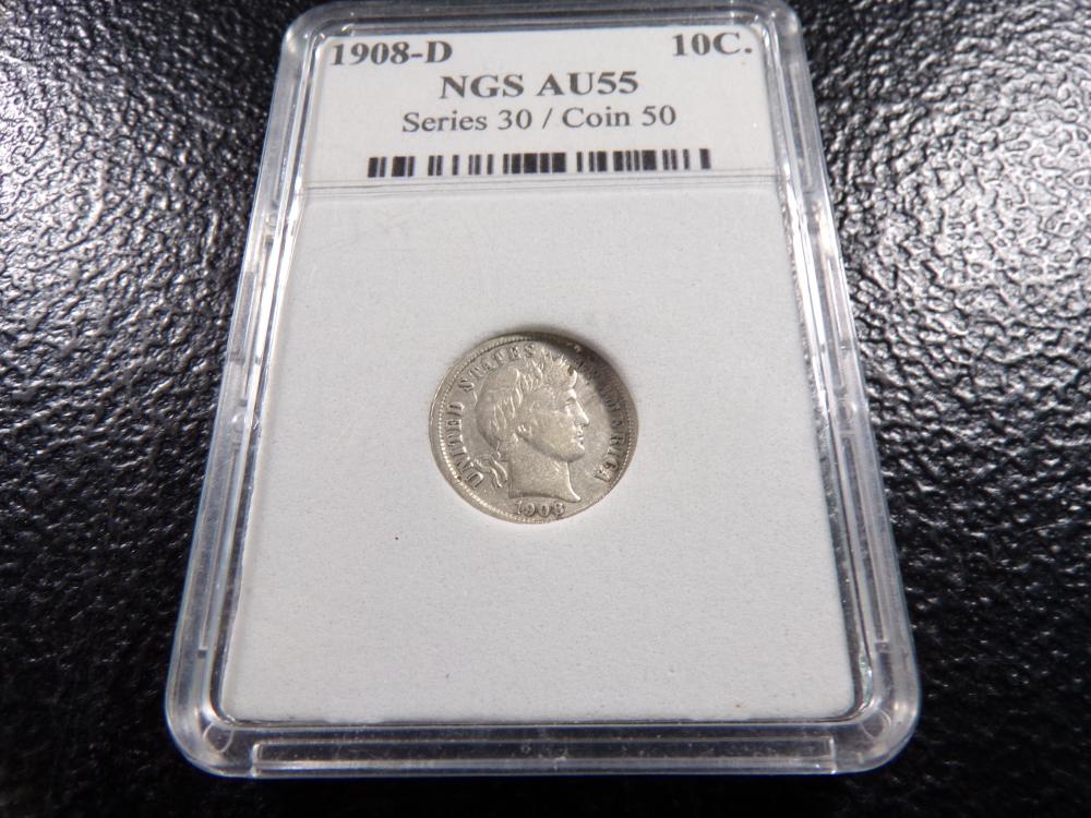 1908-D Barber Dime - NGS Graded AU55