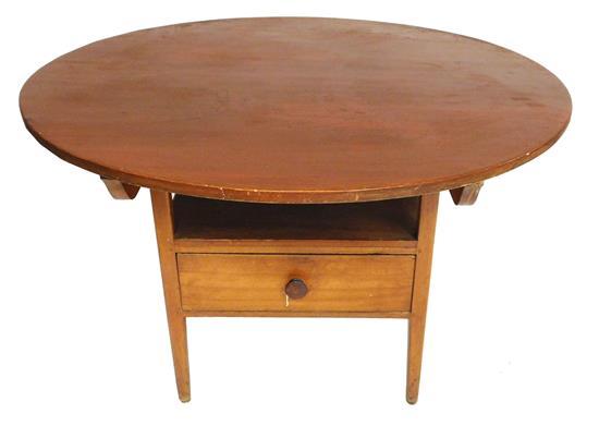 Hutch table with early elements, restorations and alterations, American, natural finish, square base with four legs, later round top...
