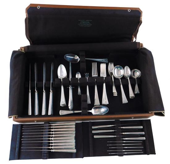 SILVER: Dominick and Haff "Virginia" flatware, 85 pieces, marked Black, Starr & Frost, garland, ribbon and bellflower motif, monogra...