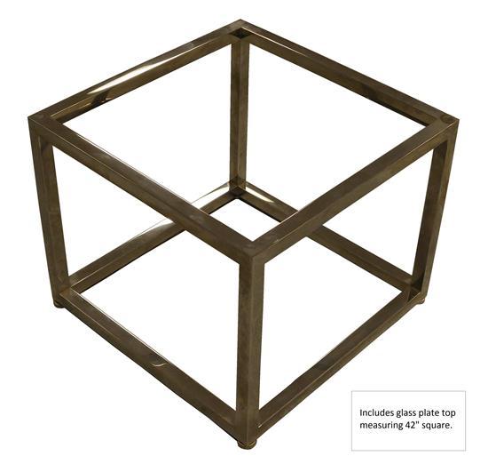 Modern style aluminum cube coffee table with square glass top, unmarked, removable top, glass chipped, scratches and expected wear,...