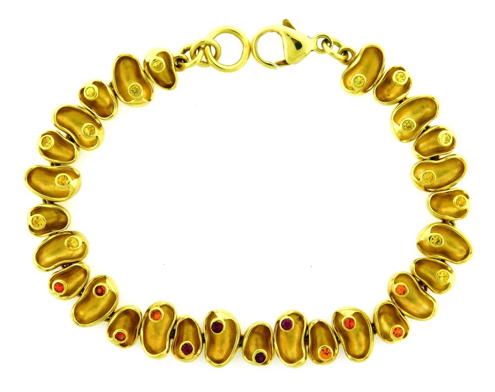 JEWELRY: 18K Isabel Encinias Multi-Colored Sapphire Bracelet, Seapod design bracelet with lobster claw clasp, stamped "18K" yellow g...