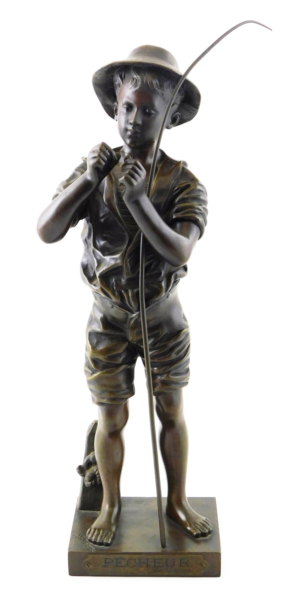 Bronze sculpture "Pecheur" (Fisherman) after Adolphe Jean Lavergne (1863 - 1928) signed "Lavergne" on base, wear consistent with age...