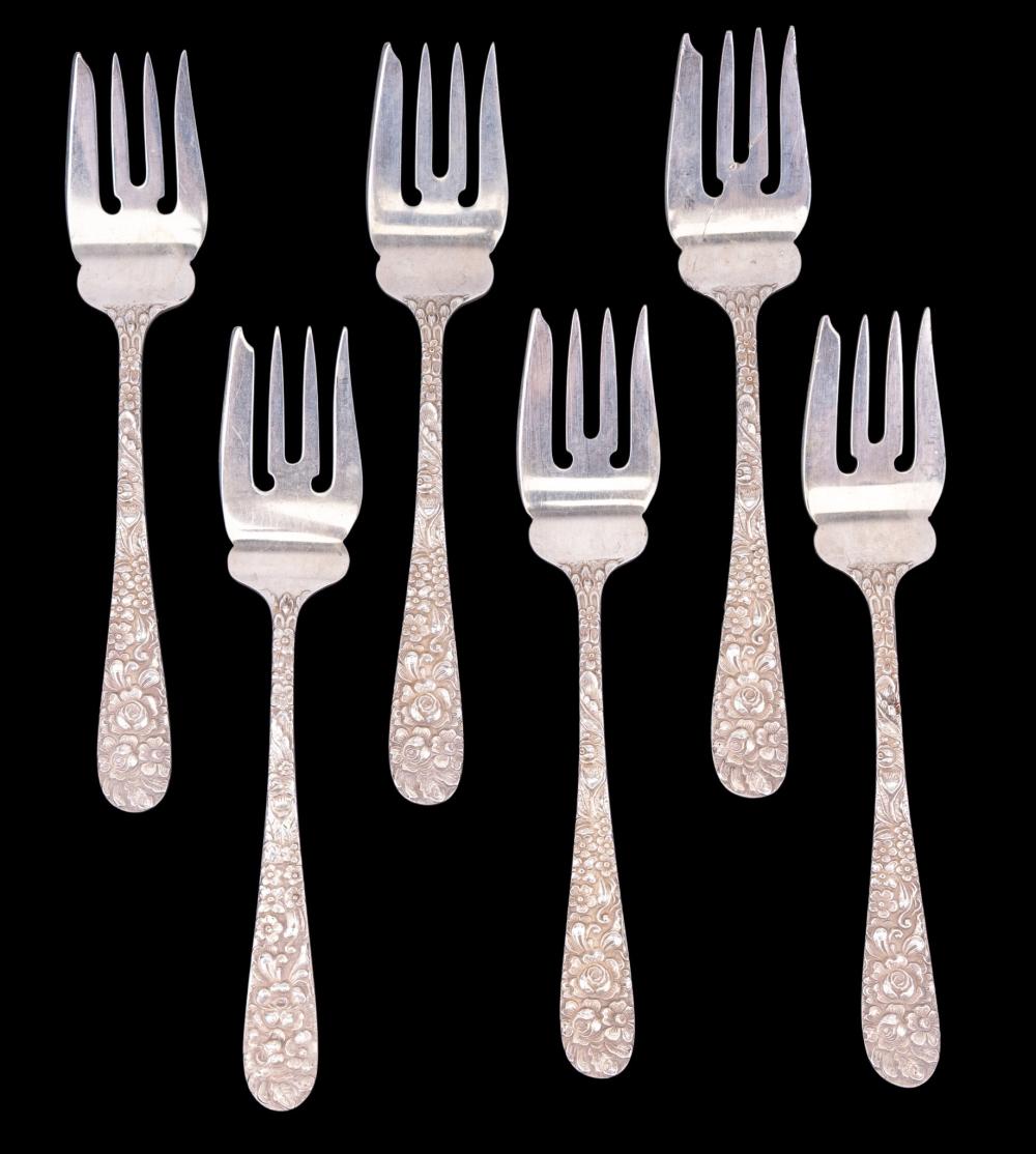 Stieff Rose Sterling Salad Forks 6pc.
