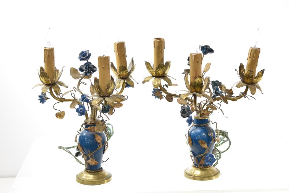 Pair of Italian Brass & Ceramic Table Lamps
