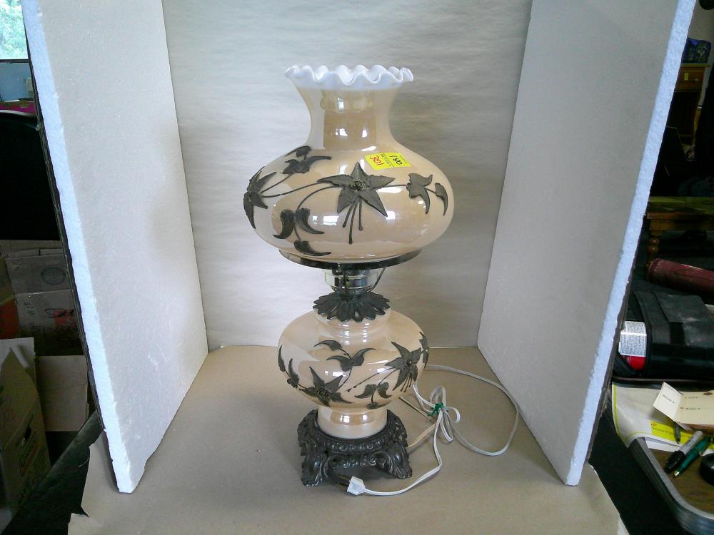 Hurricane electric lamp with applied brass decoration