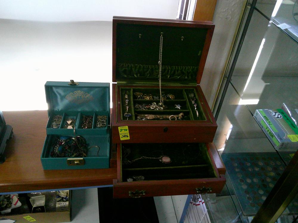 Costume jewelry lot with 2 jewelry boxes