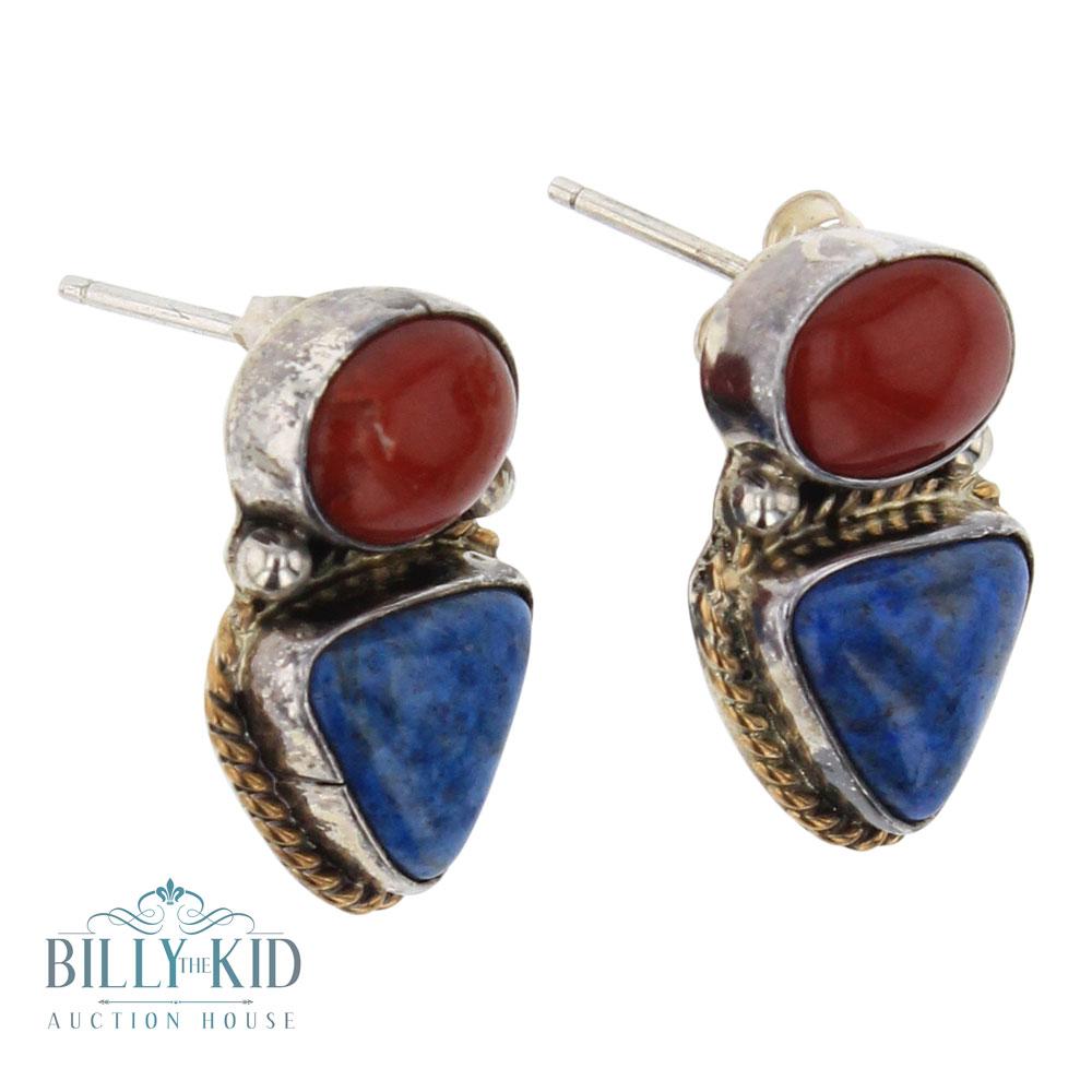 Vintage Coral & Denim Lapis Post Earrings