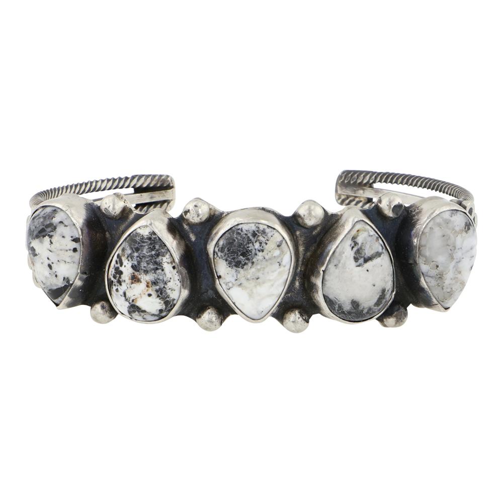 Daniel Henio Navajo White Buffalo Five Stone Cuff Bracelet