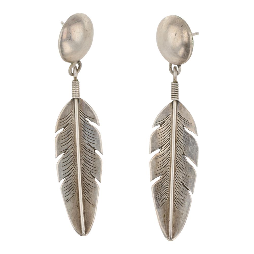 Vintage Navajo Plain Silver Feather Earrings