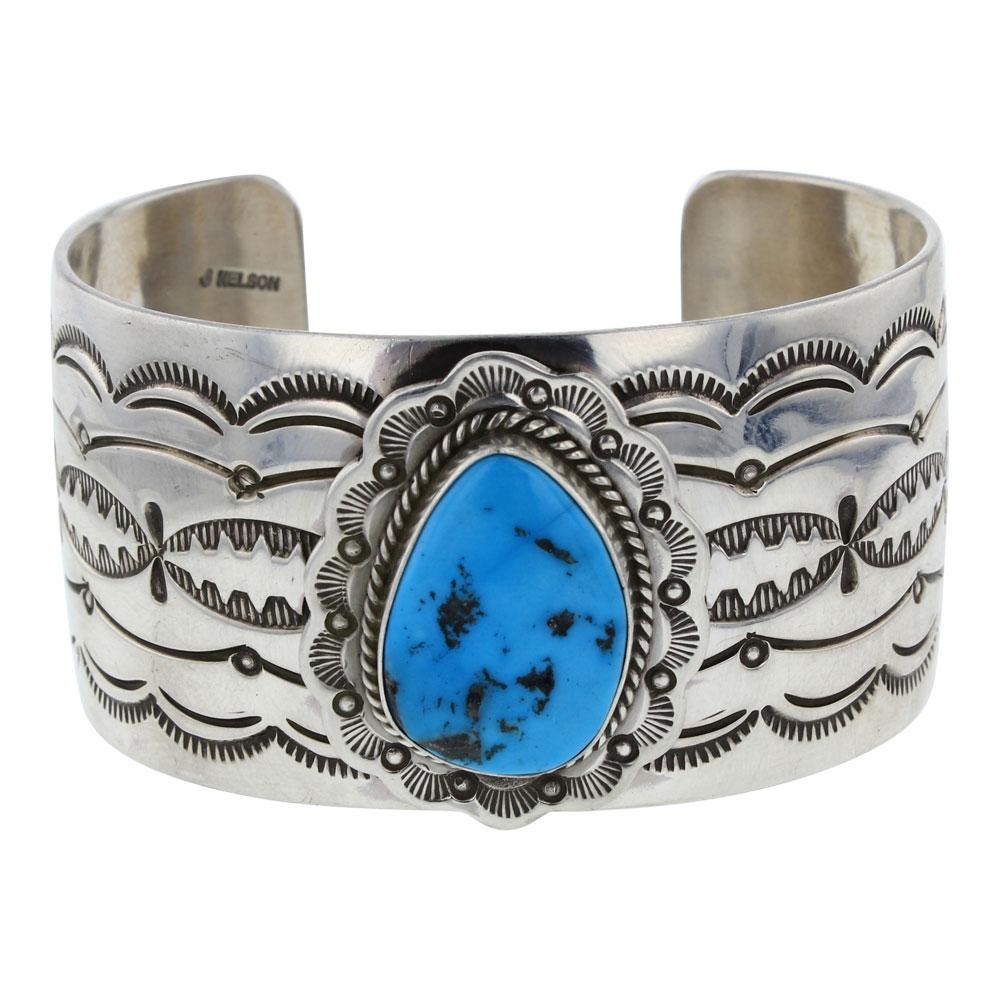 J. Nelson Kingman Turquoise Wide Cuff Bracelet