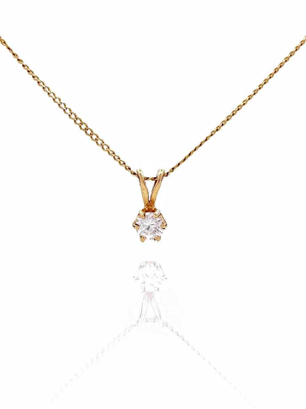 14K YELLOW GOLD DIAMOND SOLITAIRE PENDANT NECKLACE