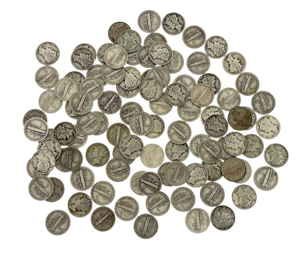 LOT OF 100 ASSORTED MERCURY SILVER DIMES
