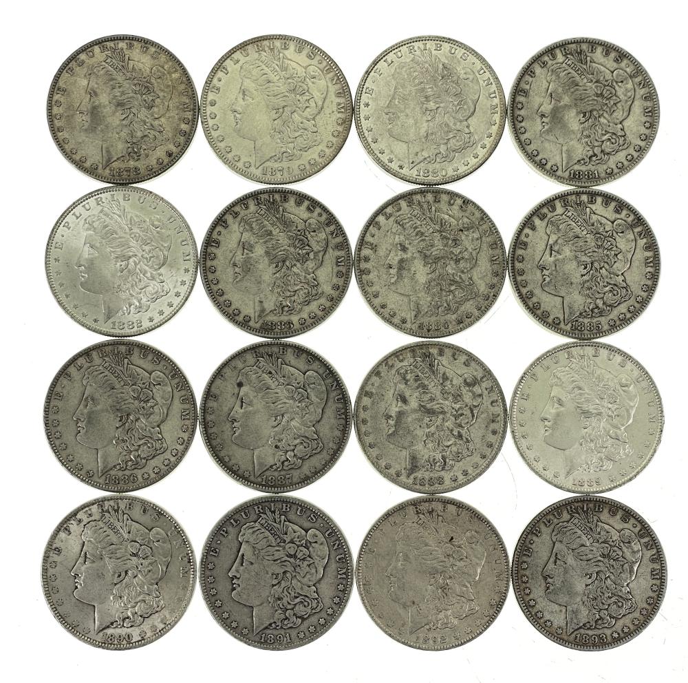 LOT OF 16 CONSECUTIVE 1878-1893 MORGAN SILVER DOLLARS