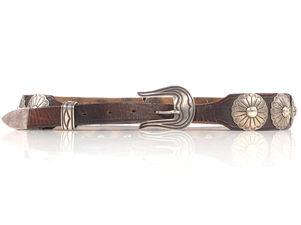CHACON STERLING SILVER CONCHO LEATHER BELT