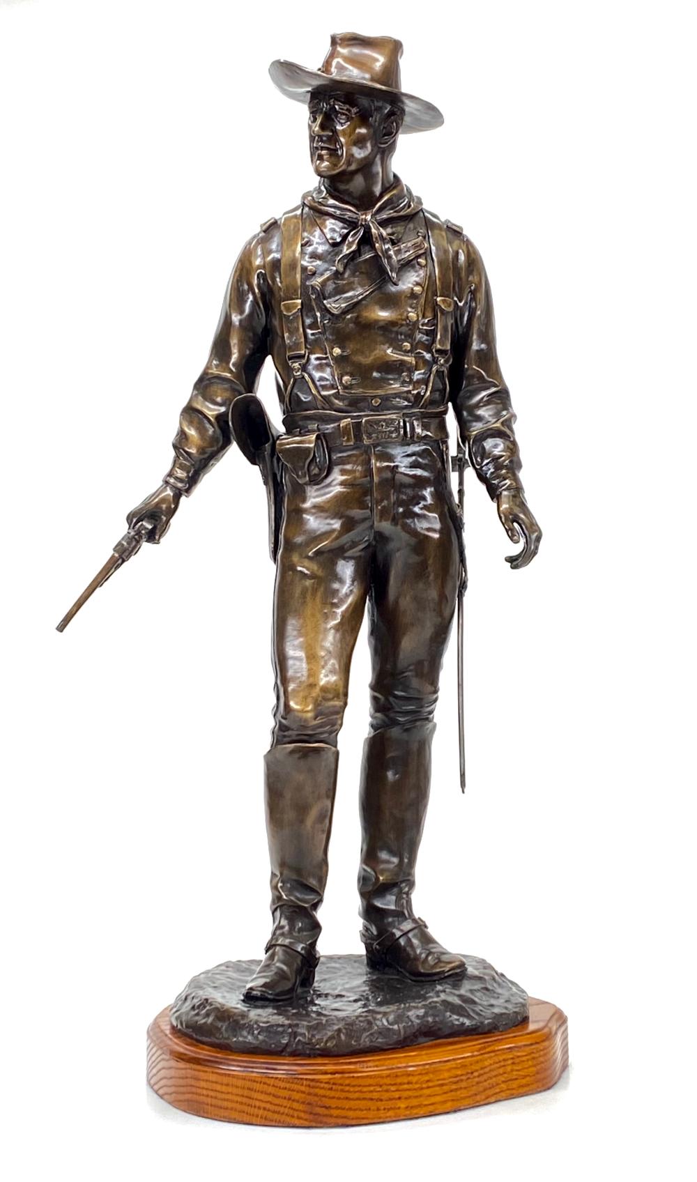 LARGE JESSE CORSAUT "JOHN WAYNE, RIO GRANDE" BRONZE SCULPTURE