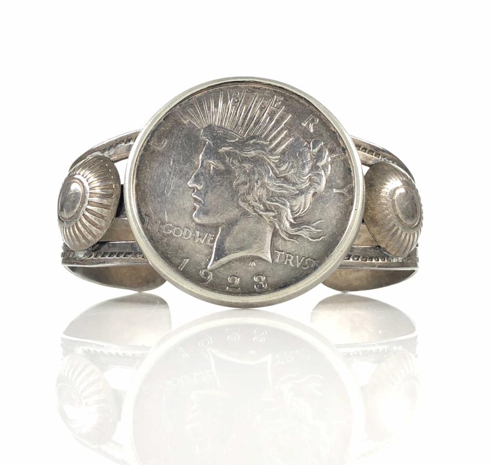 1923 SILVER PEACE DOLLAR SOUTHWEST NICKEL SILVER CUFF