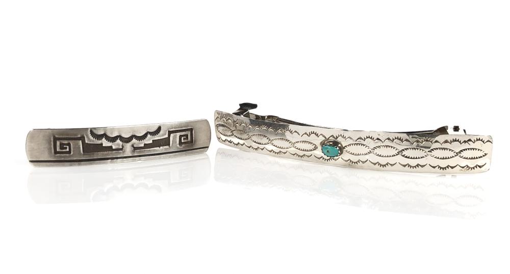 2 PC NATIVE AMERICAN STERLING TURQUOISE HAIR CLIPS
