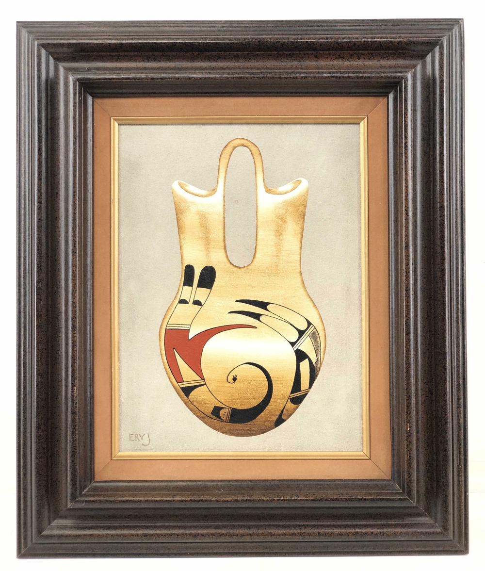 ERV JOHNSON "HOPI WEDDING VASE" ACRYLIC ON CANVAS