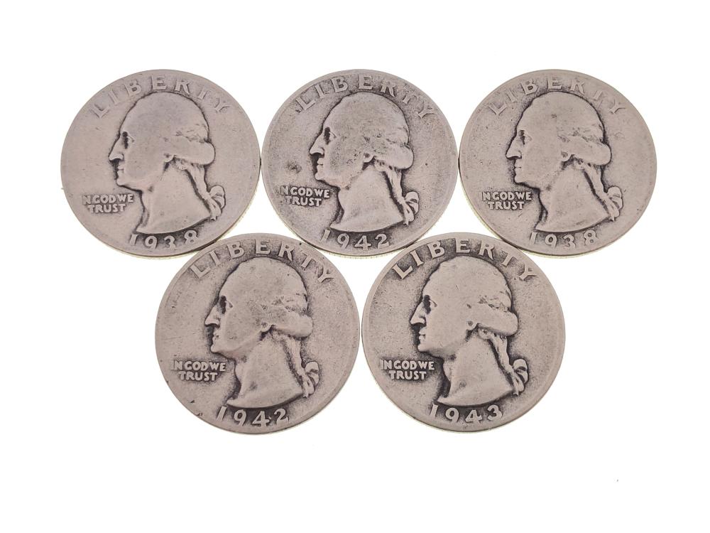 Lot of 5 Key Date Washington Silver Quarters