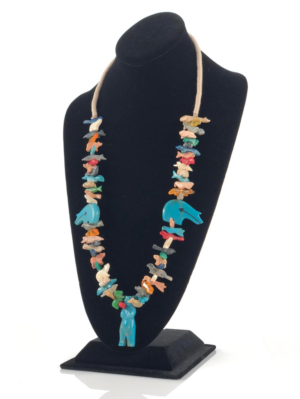 Native American Multi Stone Bear Fetish Necklace