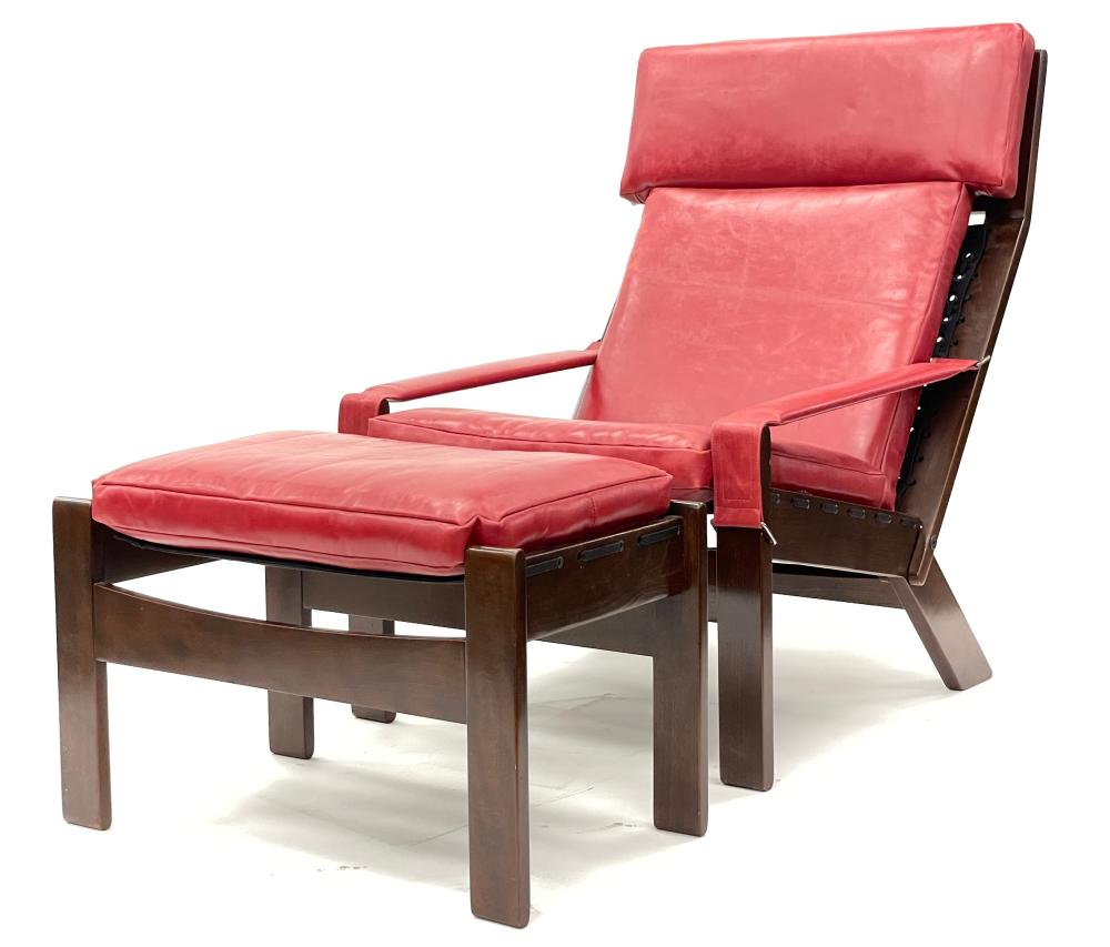 JACARANDA BRAZILIAN CANDY APPLE RED RECLINING CHAIR & OTTOMAN