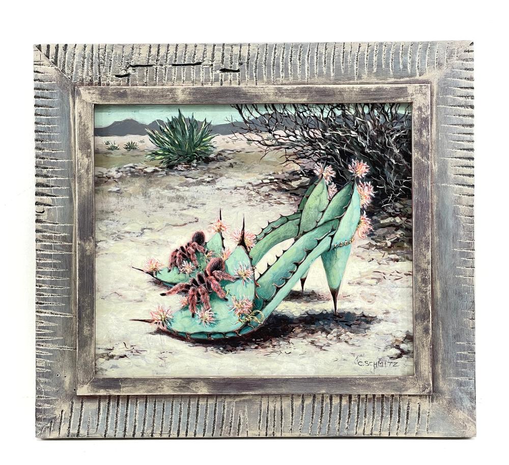 CAROLYN SCHMITZ "DANCING WITH MEXICAN PINKS" ACRYLIC ON BOARD