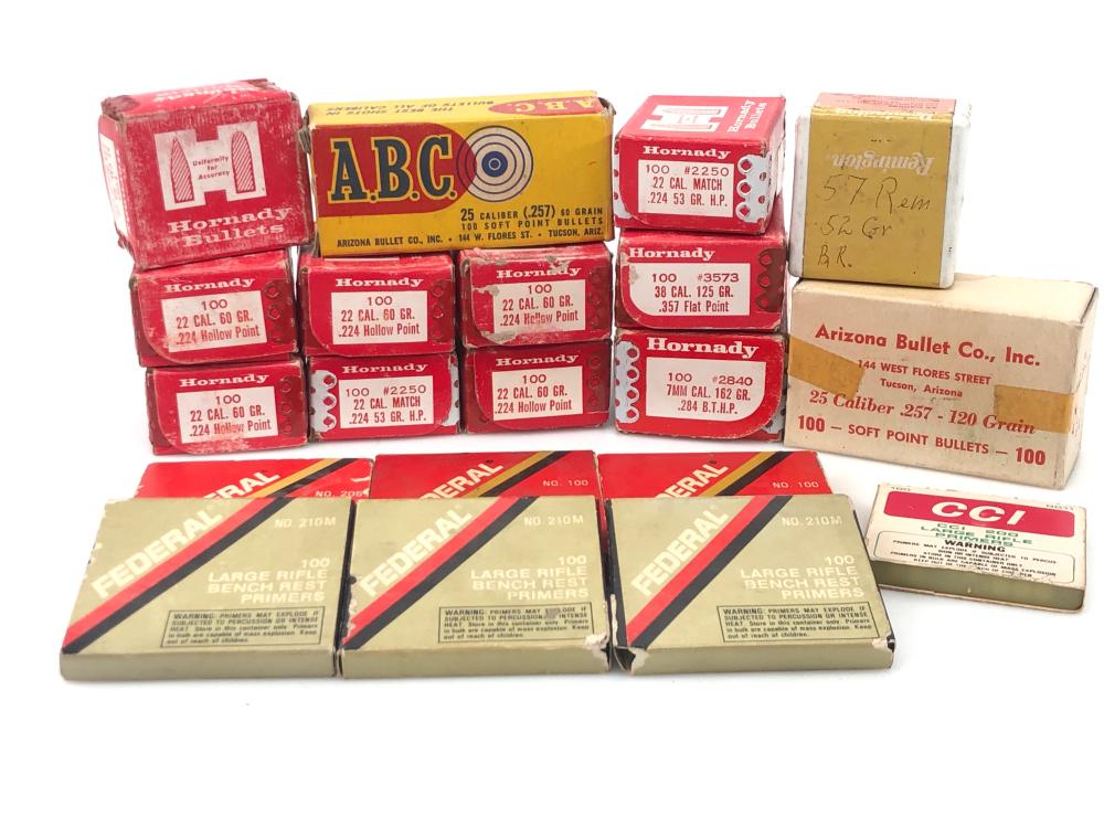 20 BOXES OF MISCELLANEOUS BULLETS & PRIMERS
