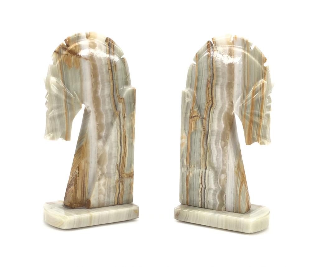MID CENTURY MODERN MARBLE HORSE HEAD BOOKENDS