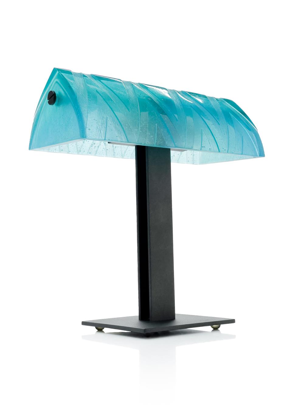 DAUM FRANCE BLUE MOLDED PATE DE VERRE ART GLASS LAMP