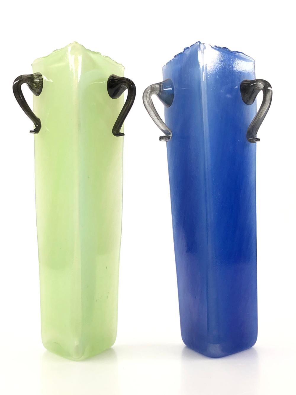 Pair Triangle Shaped Art Glass Wall Pocket