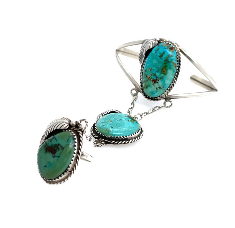 BEG NAVAJO STERLING SILVER TURQUOISE SLAVE BRACELET