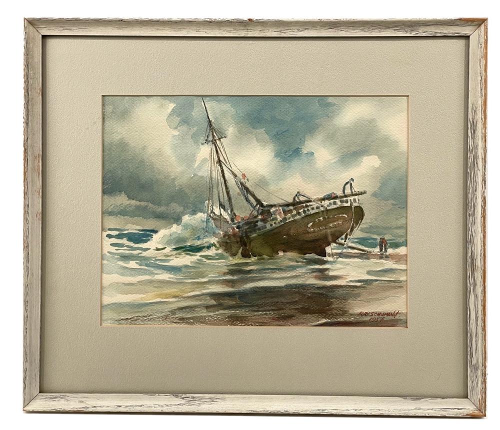 RAYMOND SCHUMANN AT THE SHORE, 1954 WATERCOLOR ON PAPER