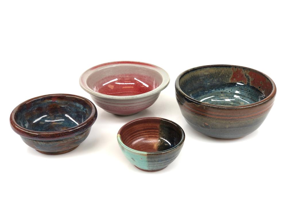4pc Asst Handmade glazed Studio Pottery Bowls