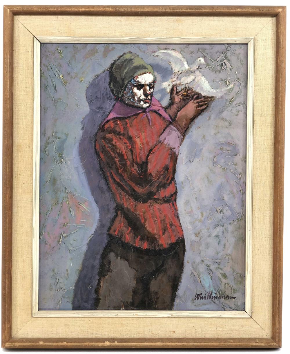 BONNIE WHITTINGHAM HARLEQUIN OIL ON BOARD