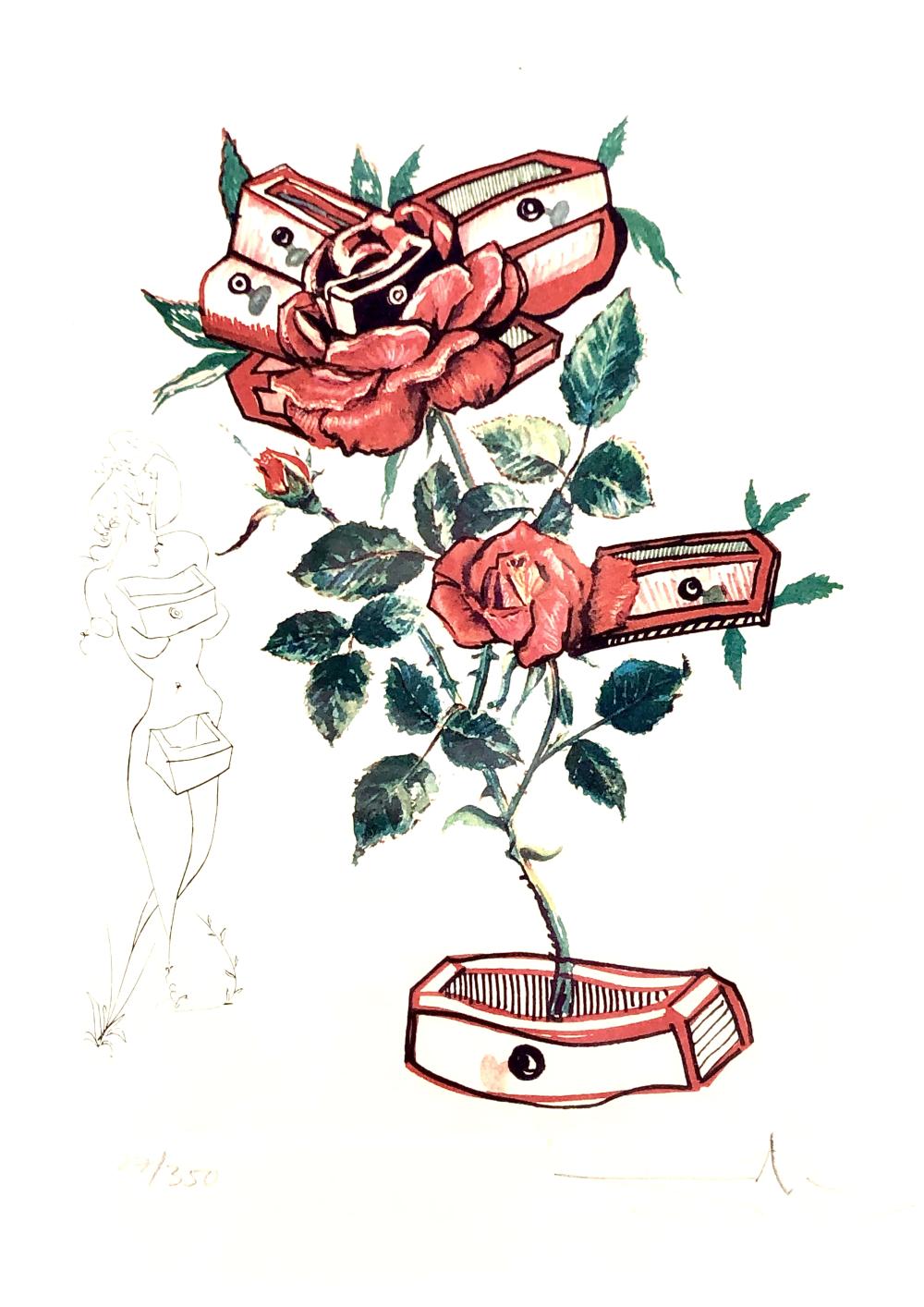 SALVADOR DALI "FLORALS ROSE" SIGNED ETCHING & LITHOGRAPH