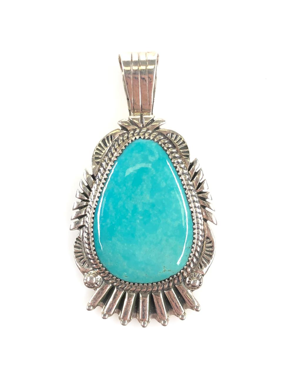 Bill Willie Navajo Sterling Silver Turquoise Pendant