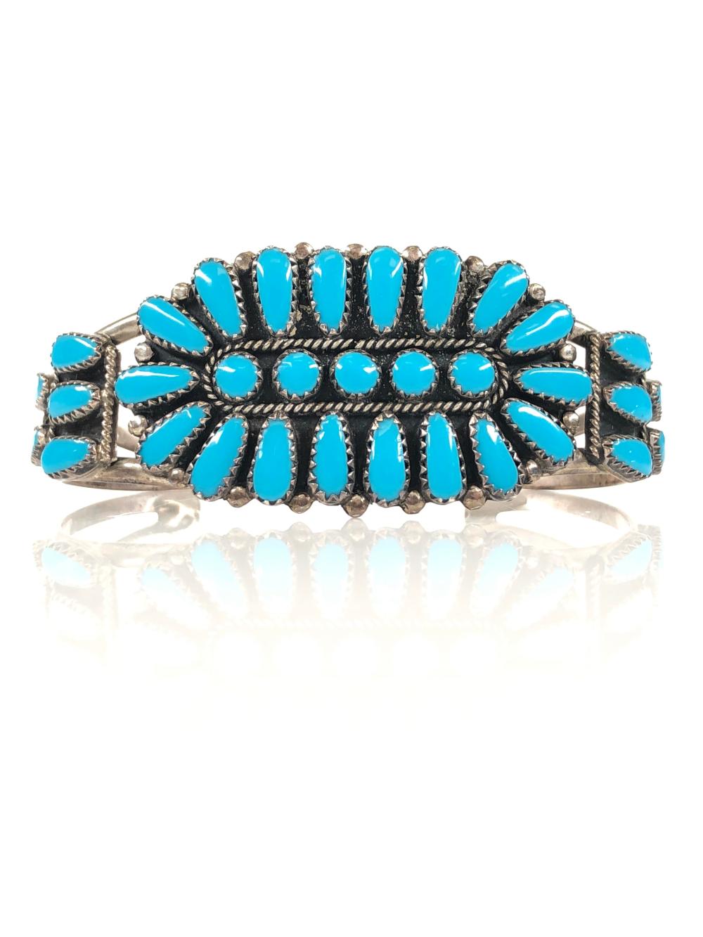 JJP Native American Sterling Silver Block Turquoise Cuff