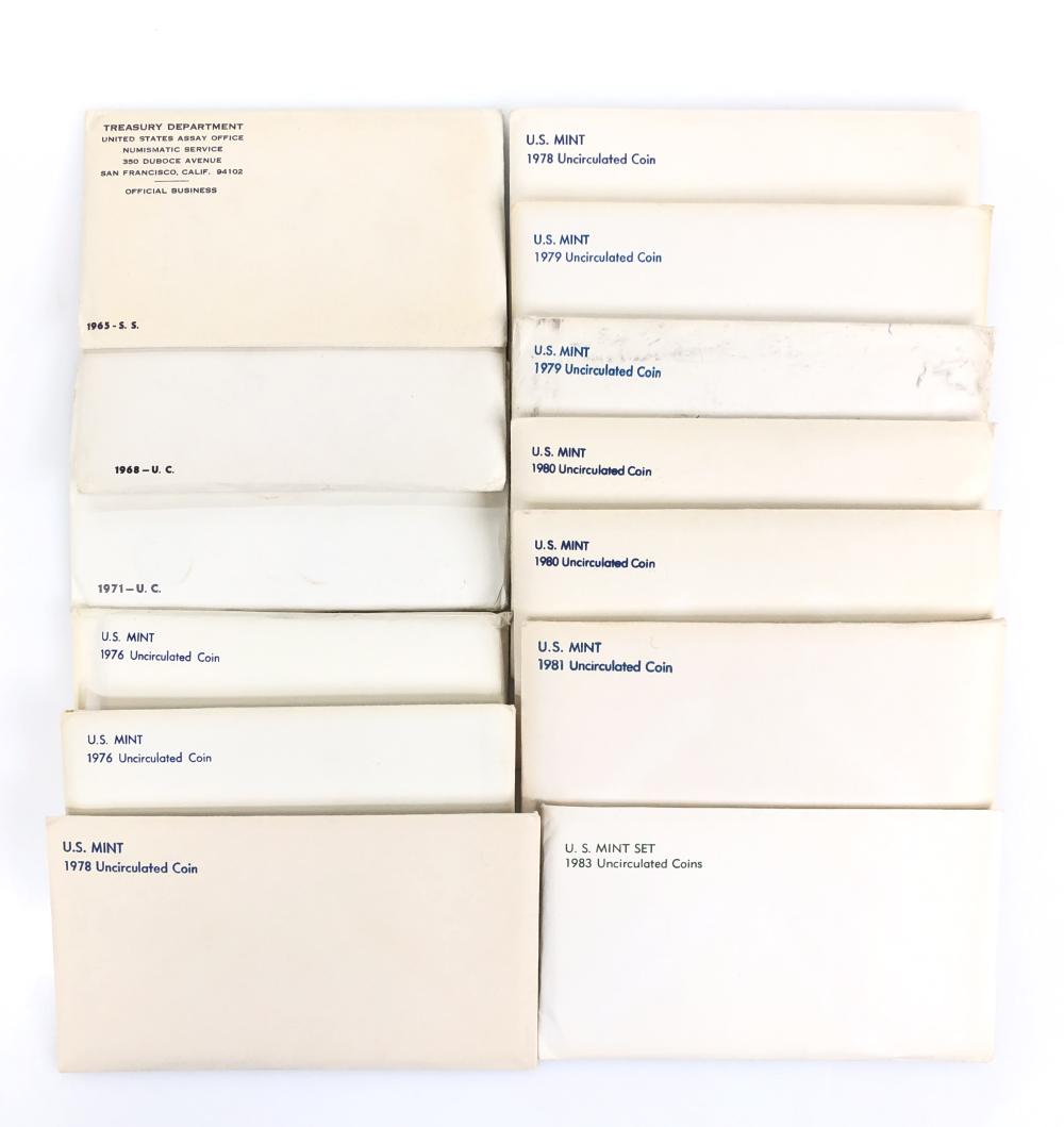 LOT OF 13 ASSORTED 1965-1983 U.S. MINT UNC COIN SETS INCLUDES SILVER