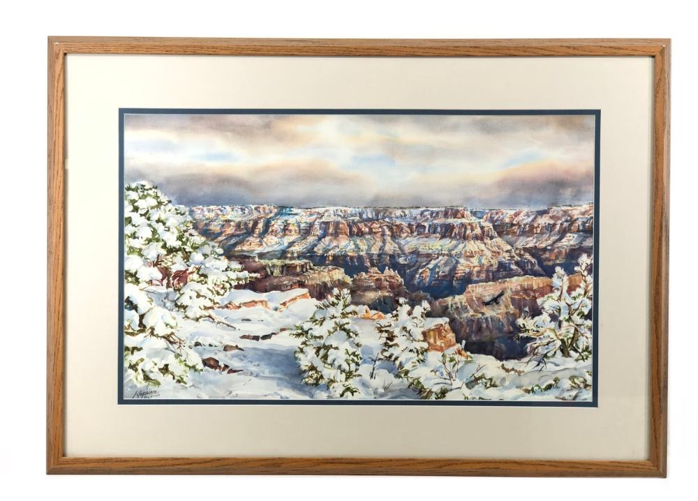 MIKE KOPRIVA "SNOW ON THE RIM" WATERCOLOR ON PAPER