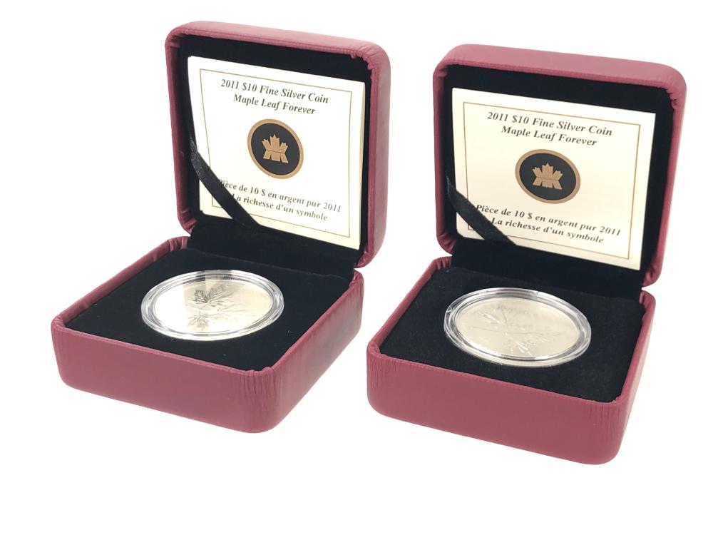 LOT OF 2 2011 CANADA $10 SILVER MAPLE LEAF FOREVER