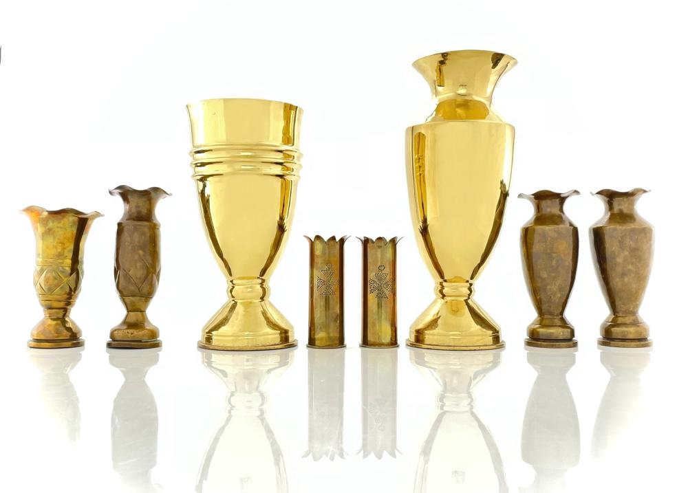 LOT OF 8 WWII TRENCH ART BRASS VASES