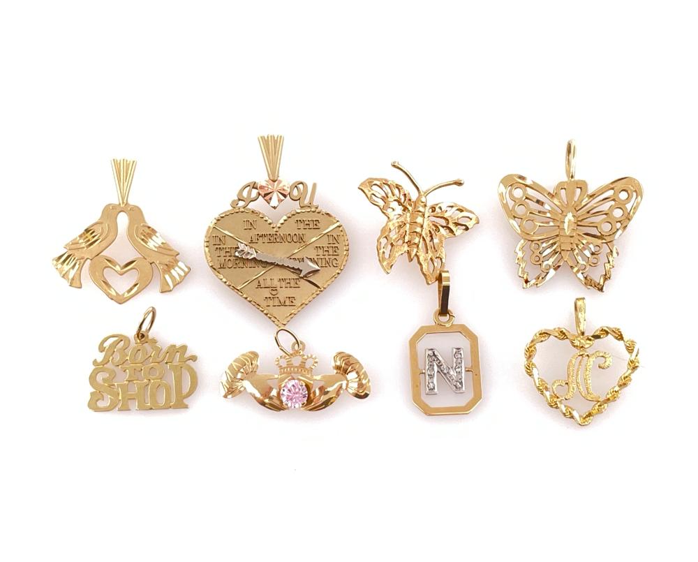 LOT OF 8 14K YELLOW GOLD PENDANTS