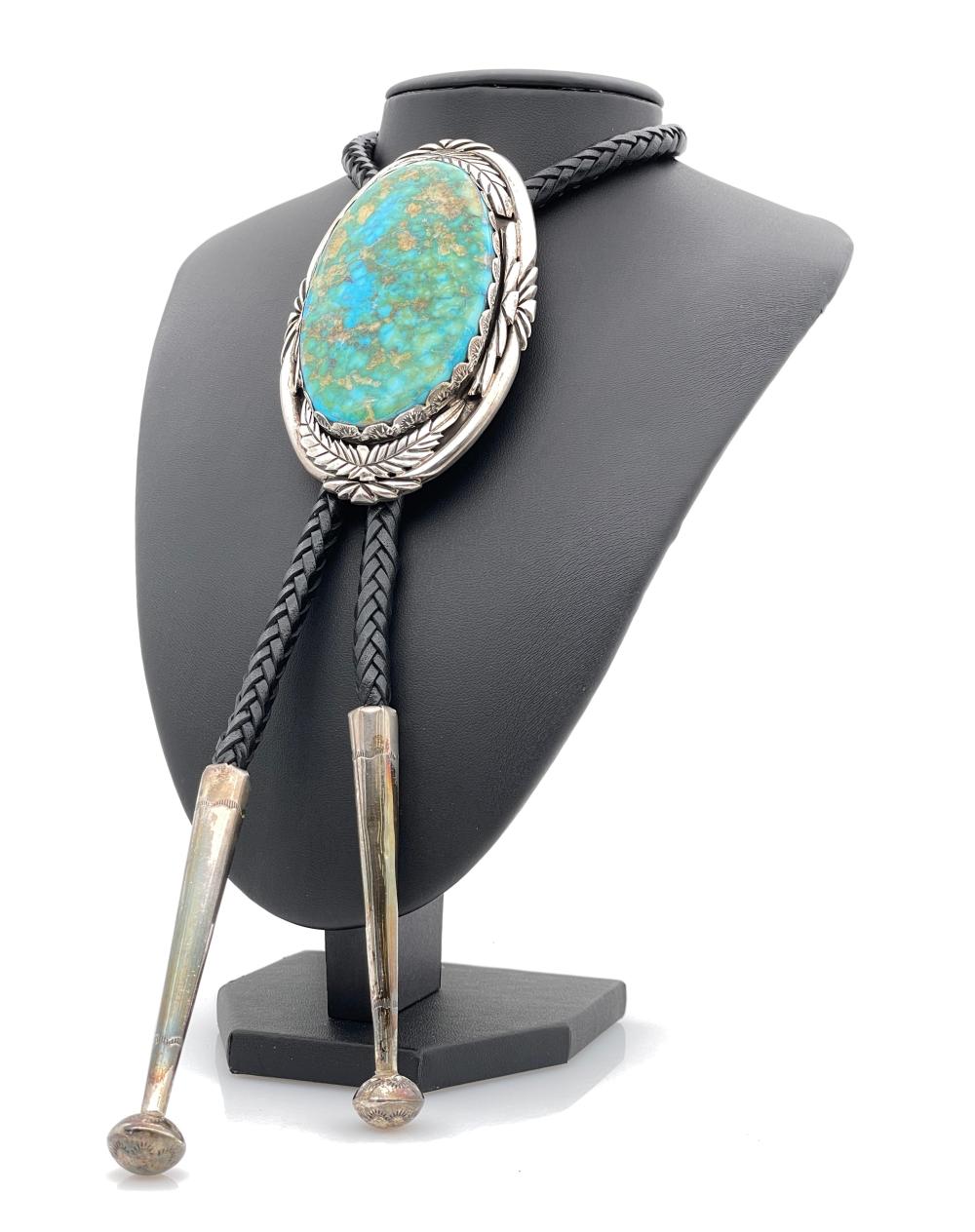 ANDREW ALVAREZ STERLING SILVER TURQUOISE BOLO TIE