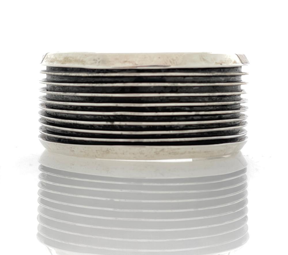 TOM HAWK NAVAJO STERLING SILVER OVERLAY RIBBED CUFF