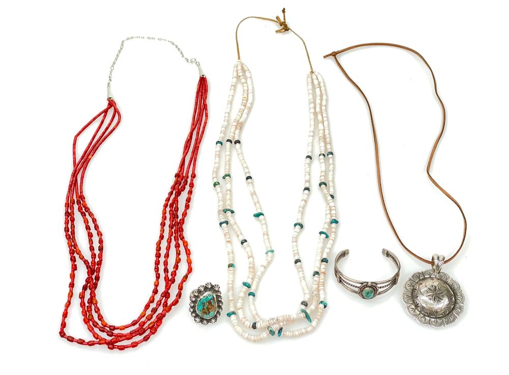 LOT OF 5 ASSORTED SOUTHWESTERN NATIVE AMERICAN STYLE STERLING SILVER JEWELRY LOT