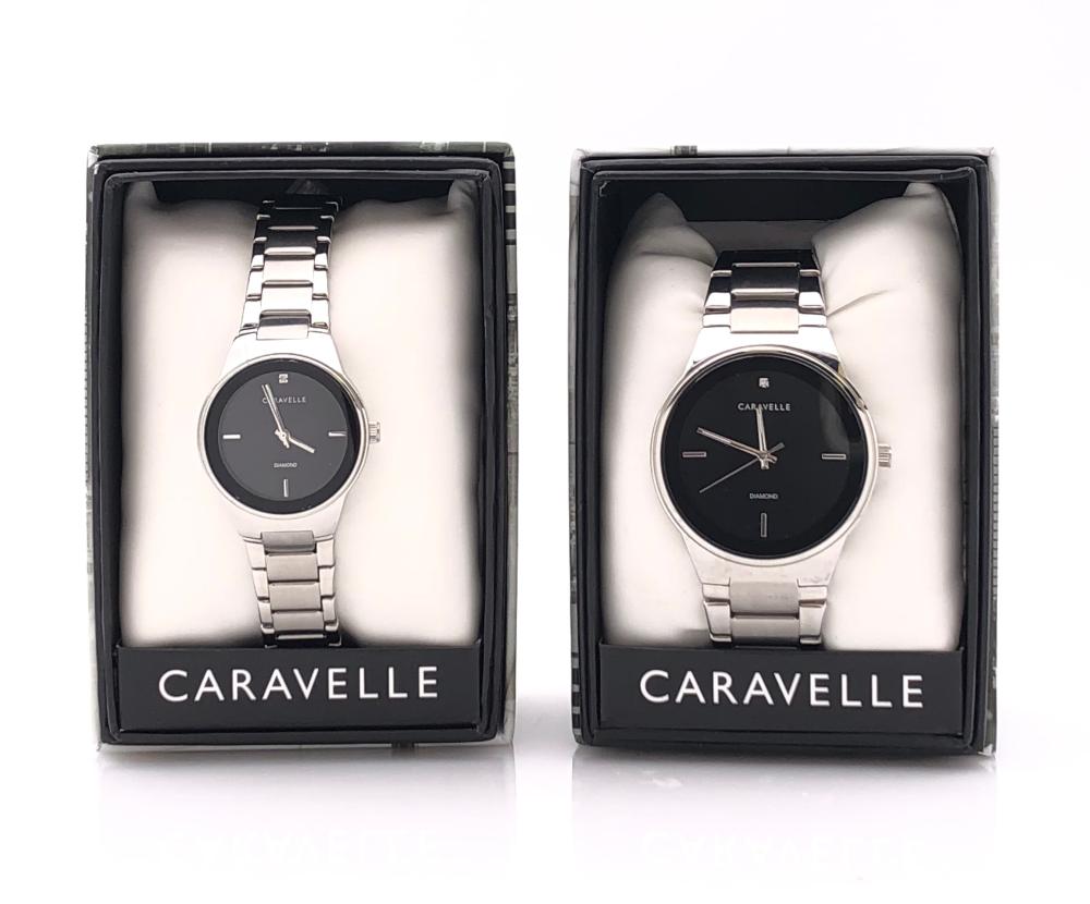 2PC CARAVELLE MATCHING MEN & WOMEN DIAMOND WATCHES