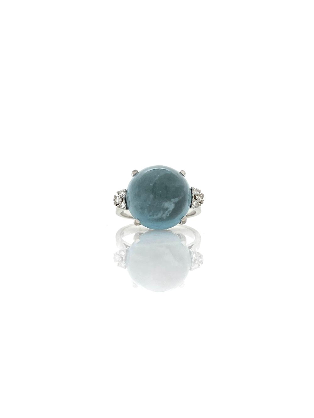 14K WHITE GOLD AQUAMARINE & DIAMOND RING