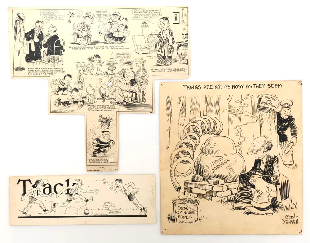 3PC ANTIQUE ORIGINAL ILLUSTRATION COMIC ARTWORK